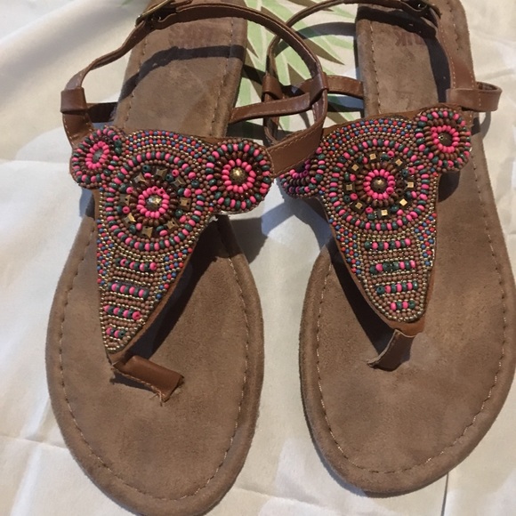 Muk Luk Thong Sandals Brown Pink Size 10 - Picture 2 of 5